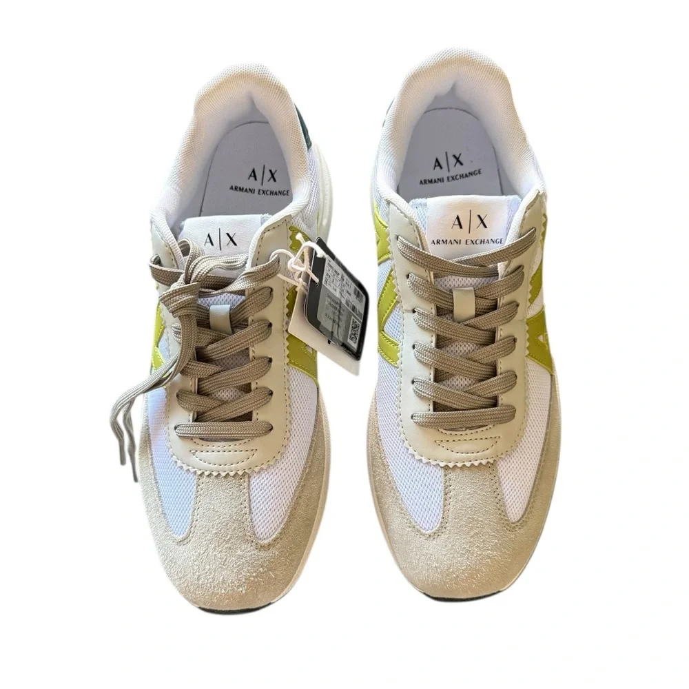 Armani Exchange XUX071 XV527 Sneakers White Green Low Top Men’s 8 Design